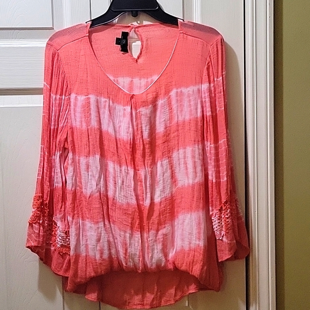 I.N. boho, lace trimed tunic top